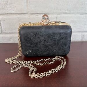 Mini Bag Black & Gold Tone Bag Metal chain Strap Skull Crystal Eyes